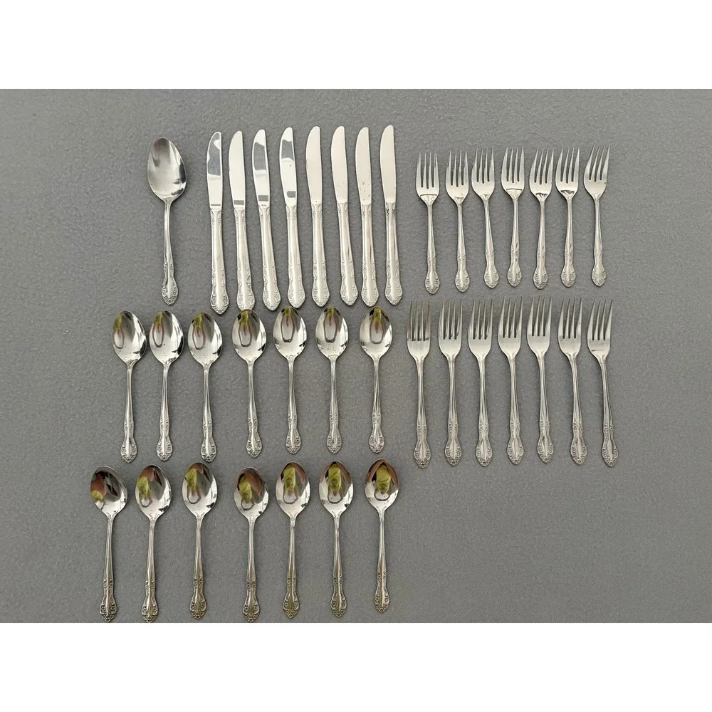 Utica Stainless Steel Flatware Set 37pc Floral Pattern Silverware Korea Vintage